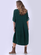 Plain Cotton Corduroy Plus Size Midi Dress