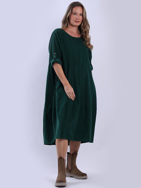 Plain Cotton Corduroy Plus Size Midi Dress