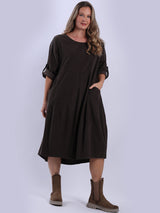 Plain Cotton Corduroy Plus Size Midi Dress