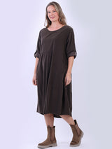 Plain Cotton Corduroy Plus Size Midi Dress