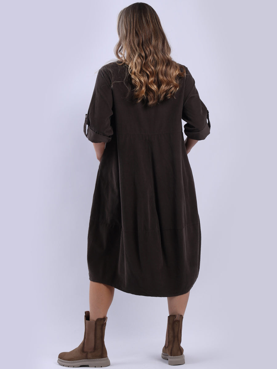 Plain Cotton Corduroy Plus Size Midi Dress