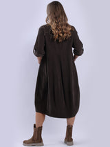 Plain Cotton Corduroy Plus Size Midi Dress