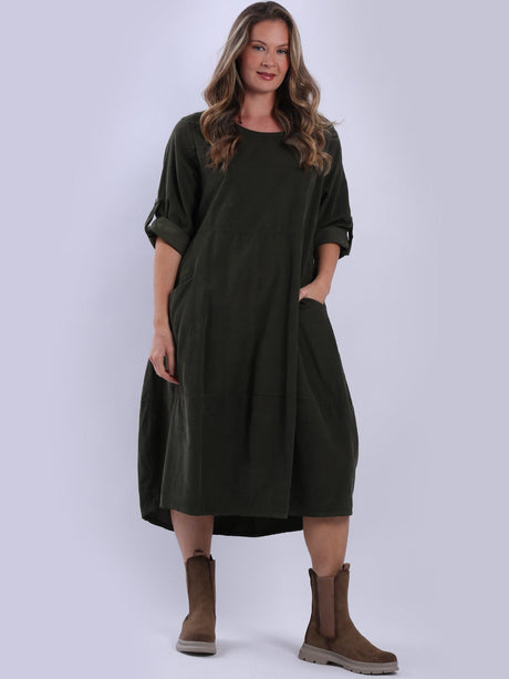 Plain Cotton Corduroy Plus Size Midi Dress