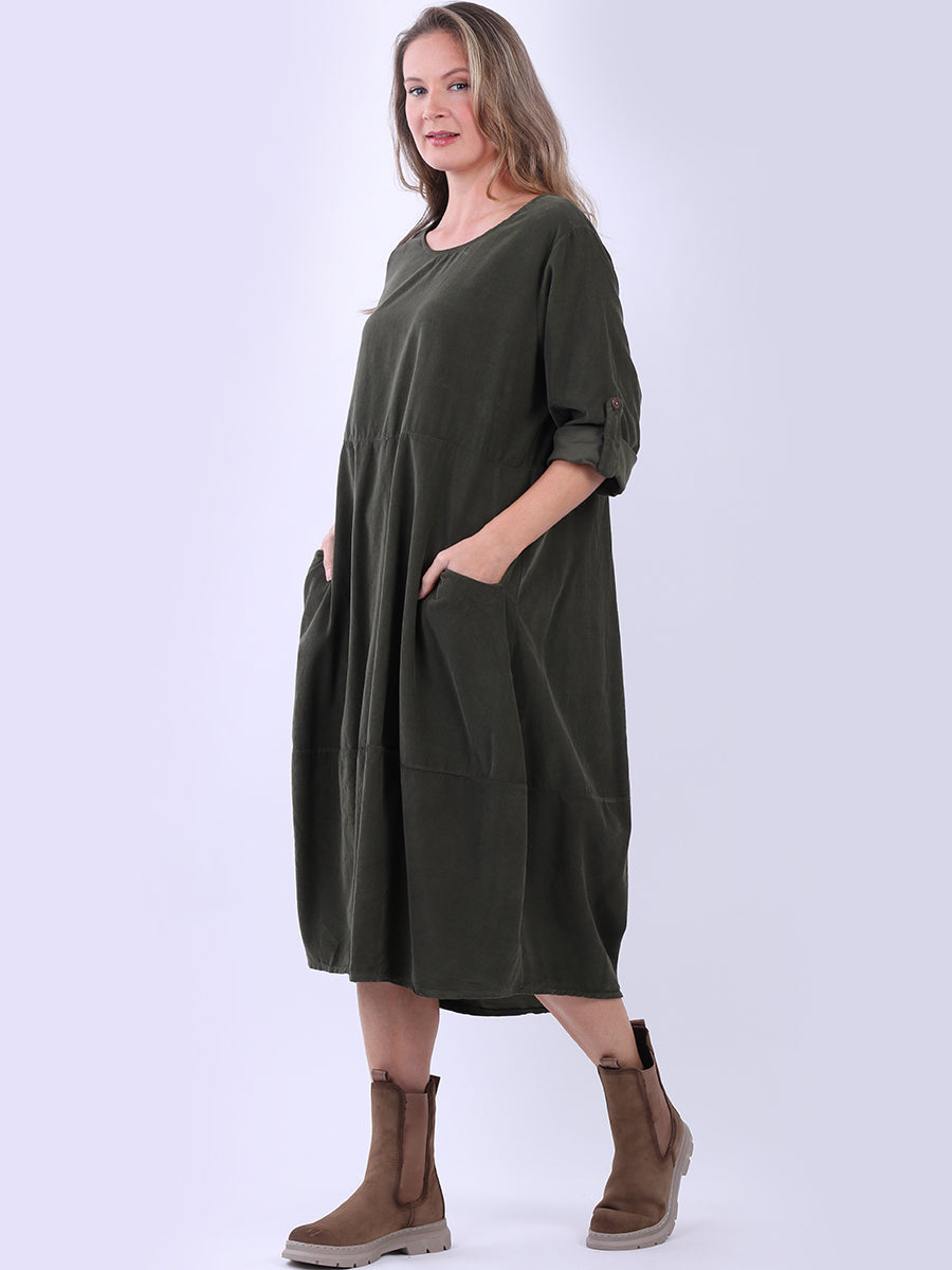 Plain Cotton Corduroy Plus Size Midi Dress