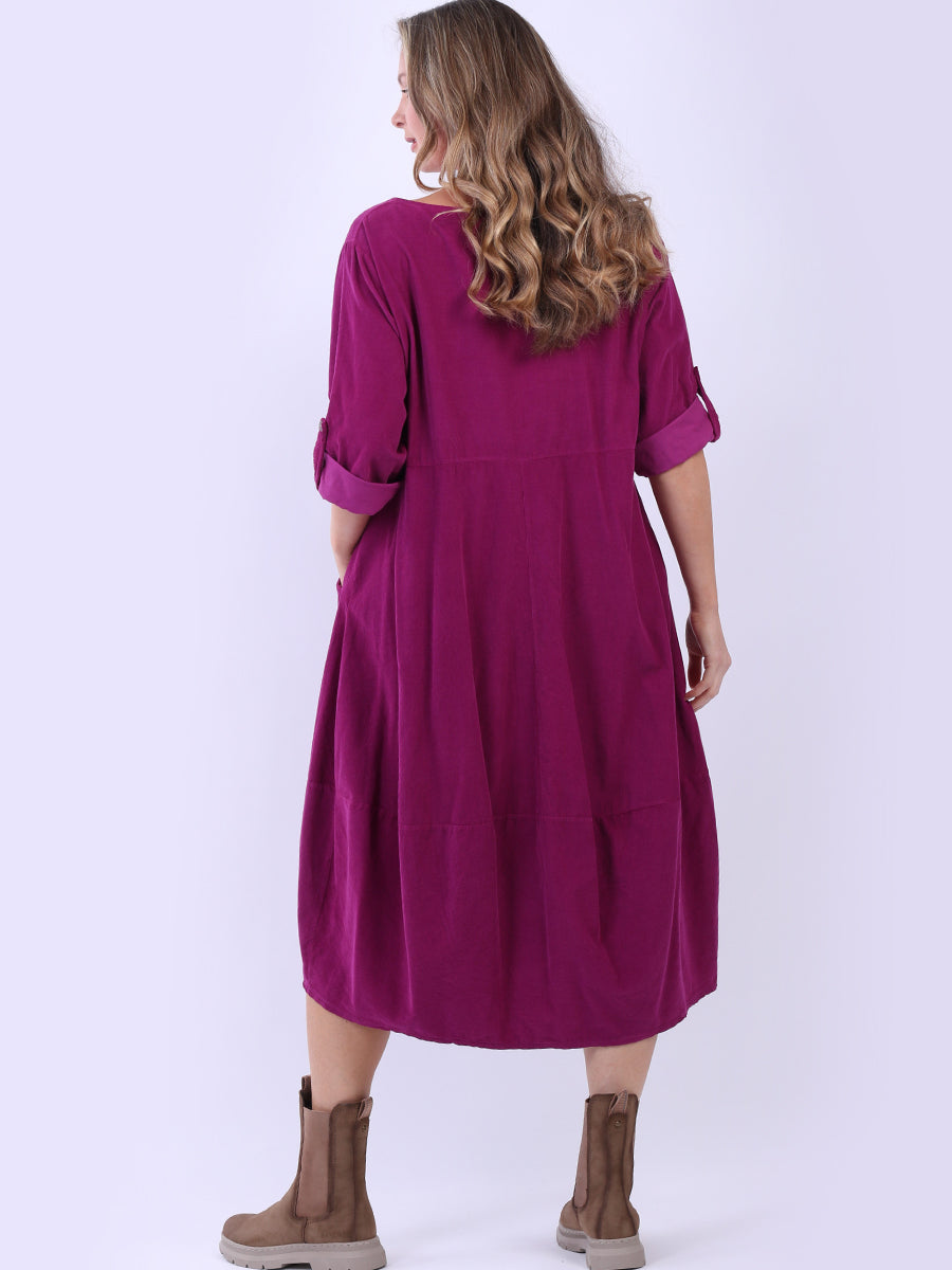 Plain Cotton Corduroy Plus Size Midi Dress