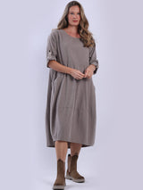 Plain Cotton Corduroy Plus Size Midi Dress