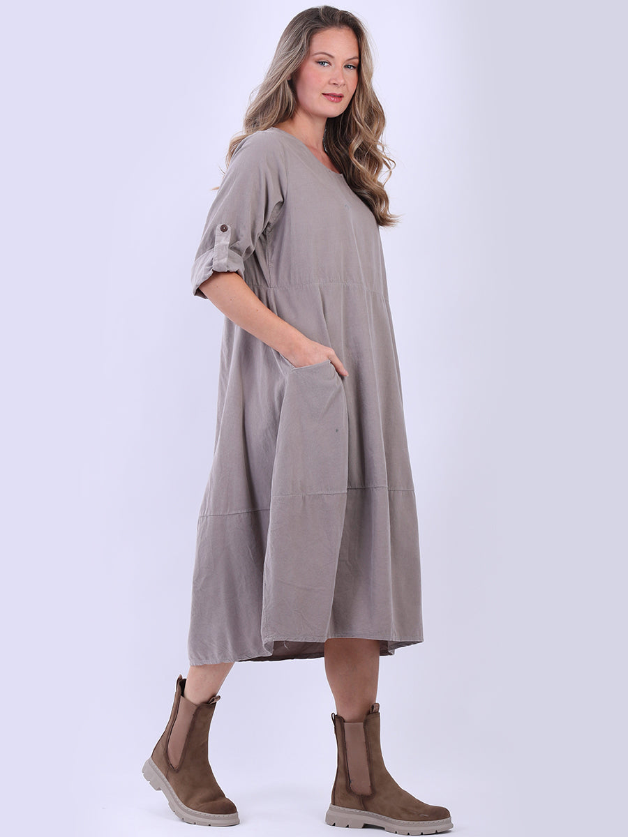 Plain Cotton Corduroy Plus Size Midi Dress