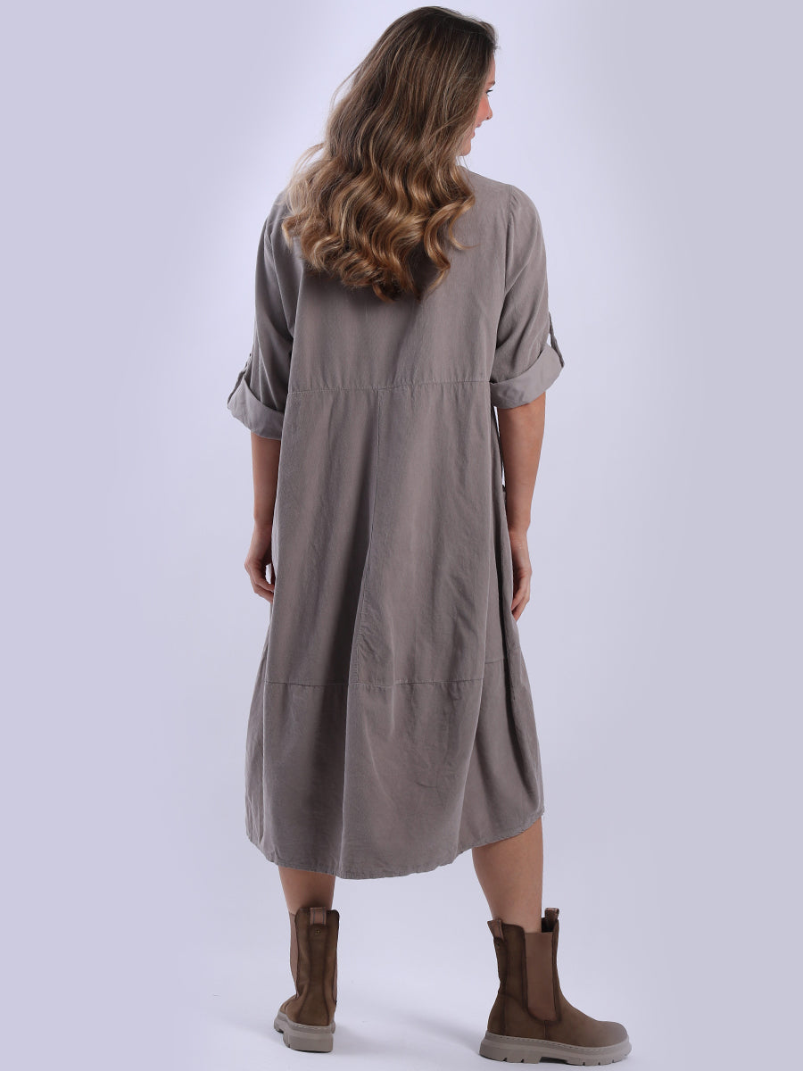 Plain Cotton Corduroy Plus Size Midi Dress