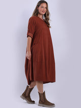 Plain Cotton Corduroy Plus Size Midi Dress