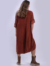 Plain Cotton Corduroy Plus Size Midi Dress