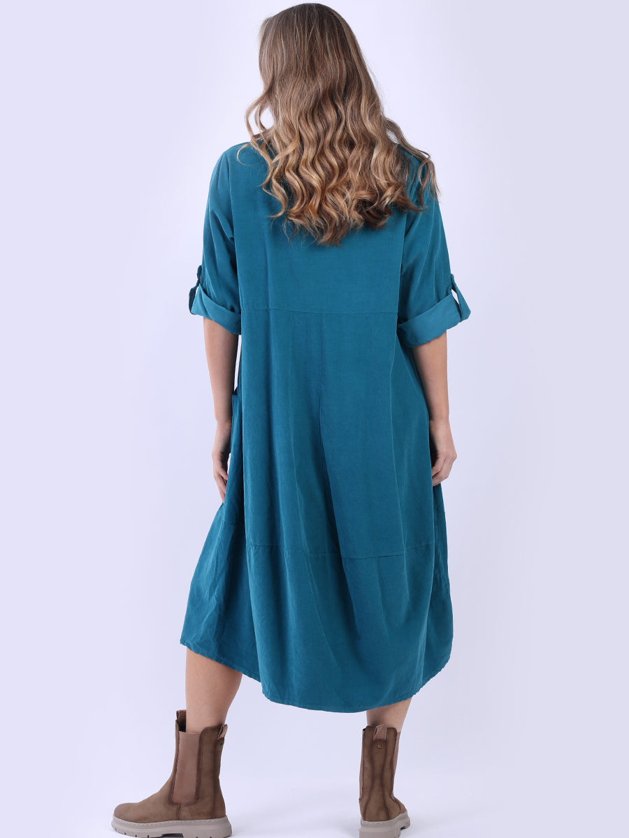 Plain Cotton Corduroy Plus Size Midi Dress