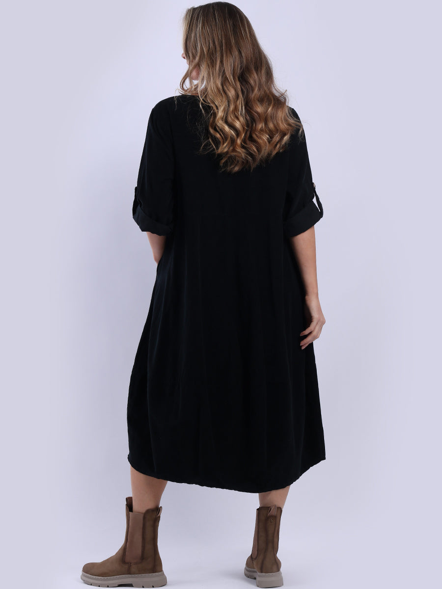 Plain Cotton Corduroy Plus Size Midi Dress