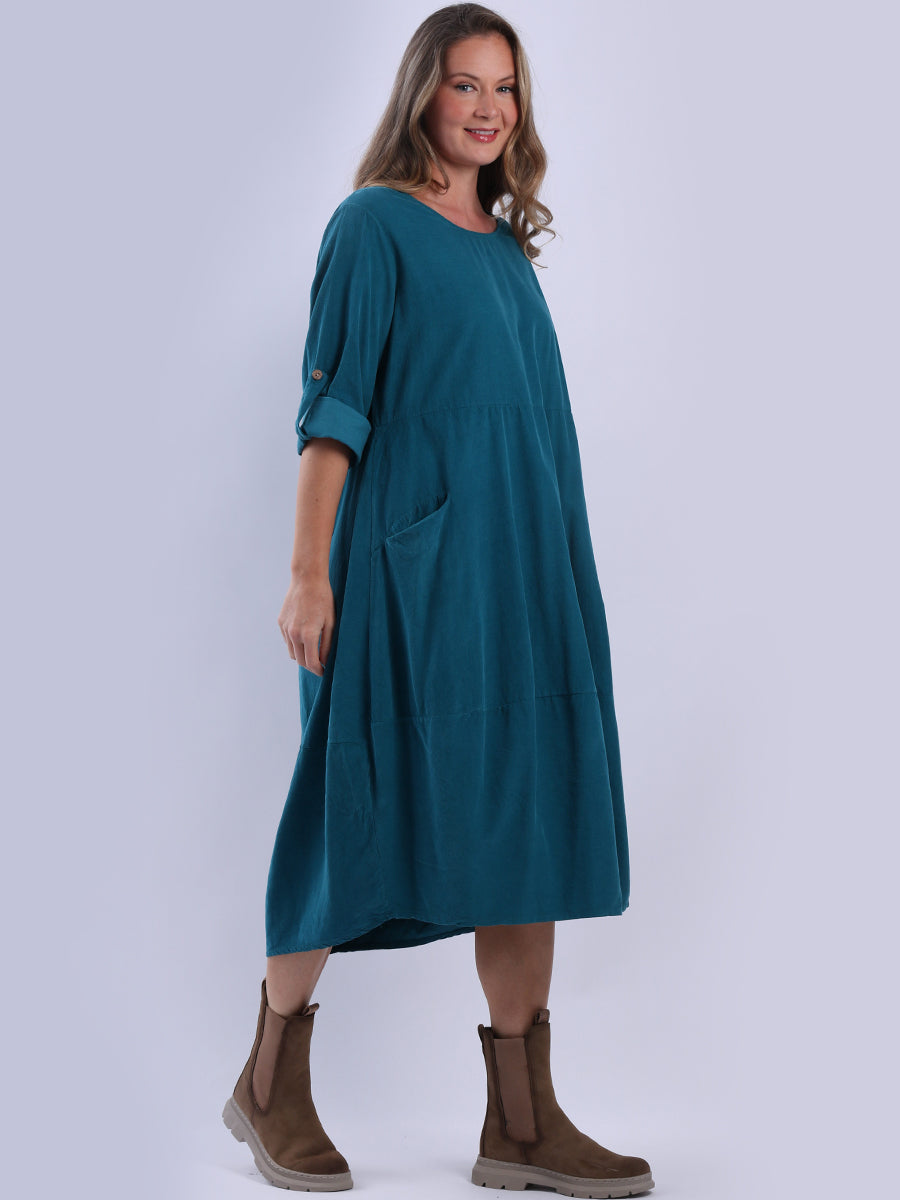 Plain Cotton Corduroy Plus Size Midi Dress