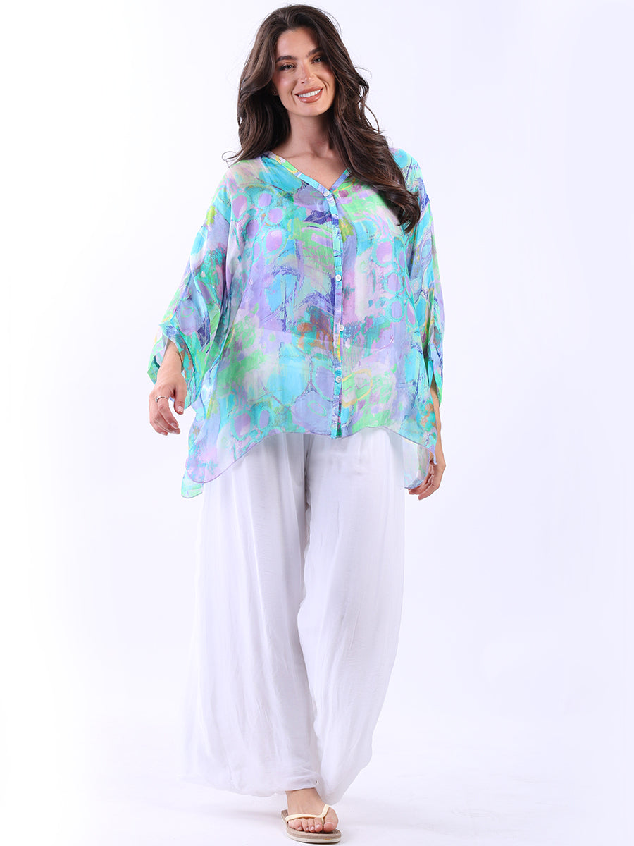 Plus Size Batwing Tie Dyed Silk Shirt