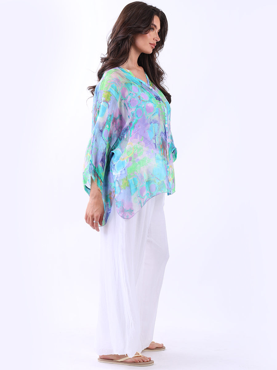 Plus Size Batwing Tie Dyed Silk Shirt