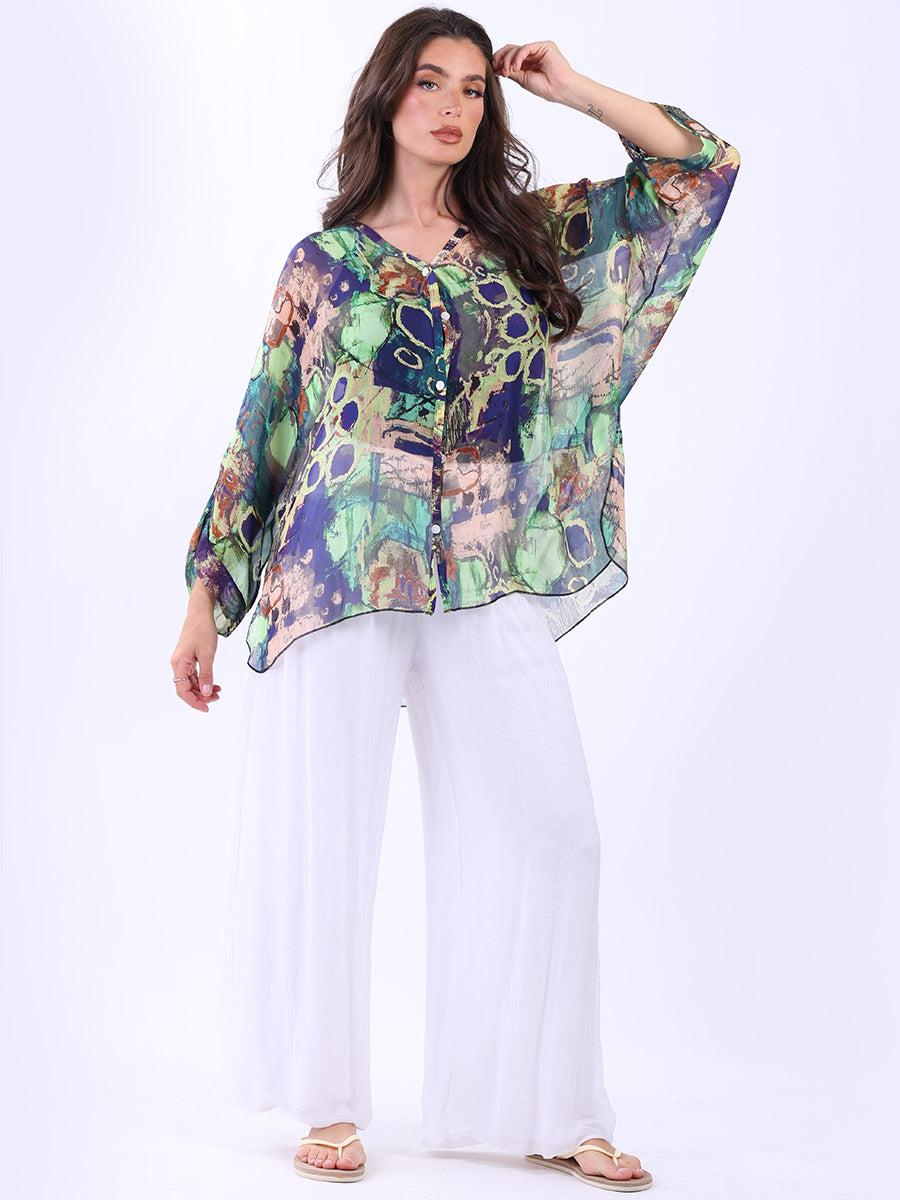 Plus Size Batwing Tie Dyed Silk Shirt