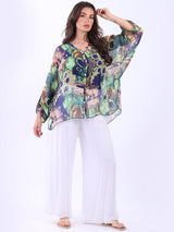 Plus Size Batwing Tie Dyed Silk Shirt