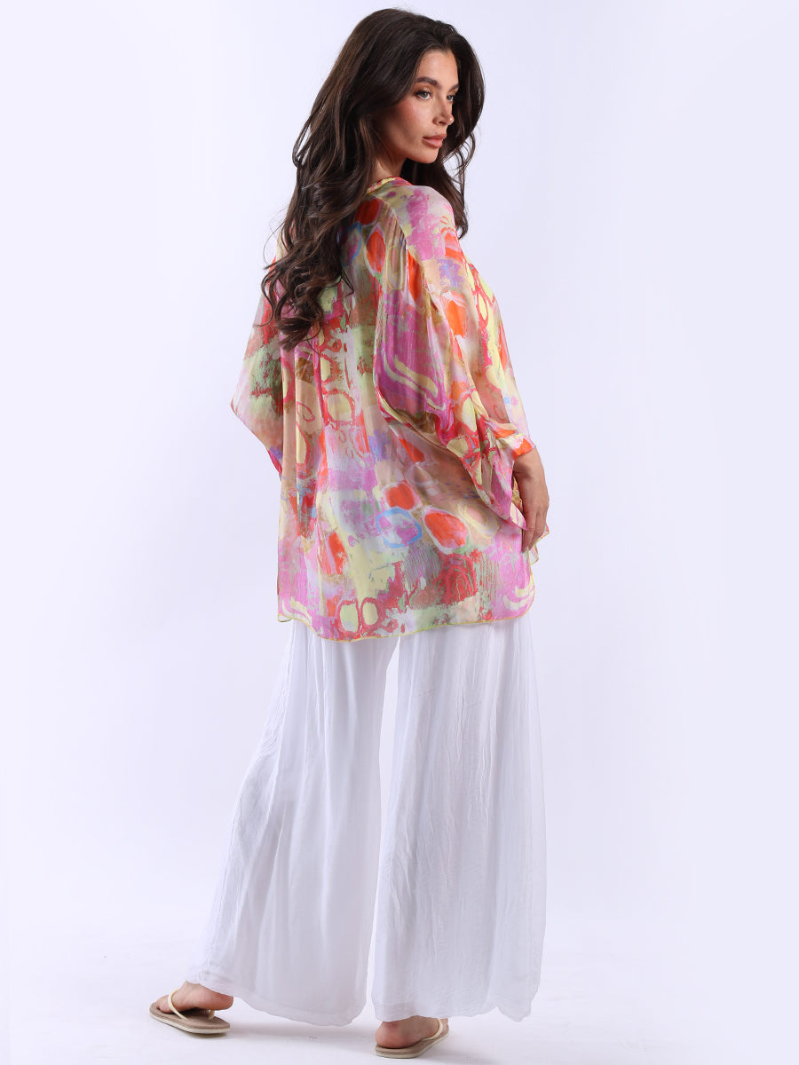 Plus Size Batwing Tie Dyed Silk Shirt