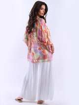 Plus Size Batwing Tie Dyed Silk Shirt