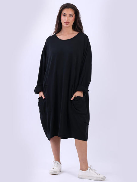 Plus Size Plain Cotton Lagenlook Midi Dress