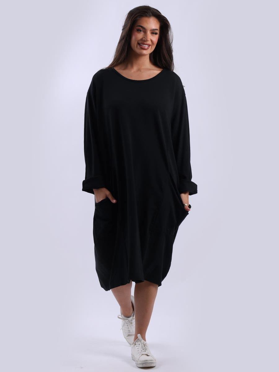 Plus Size Plain Cotton Lagenlook Midi Dress Yayavoo UK