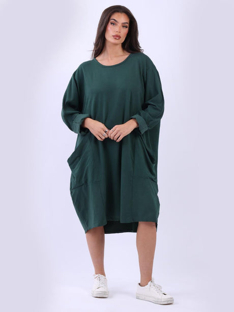 Plus Size Plain Cotton Lagenlook Midi Dress