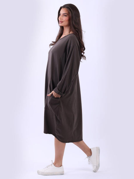 Plus Size Plain Cotton Lagenlook Midi Dress