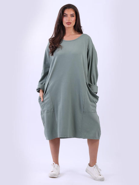 Plus Size Plain Cotton Lagenlook Midi Dress