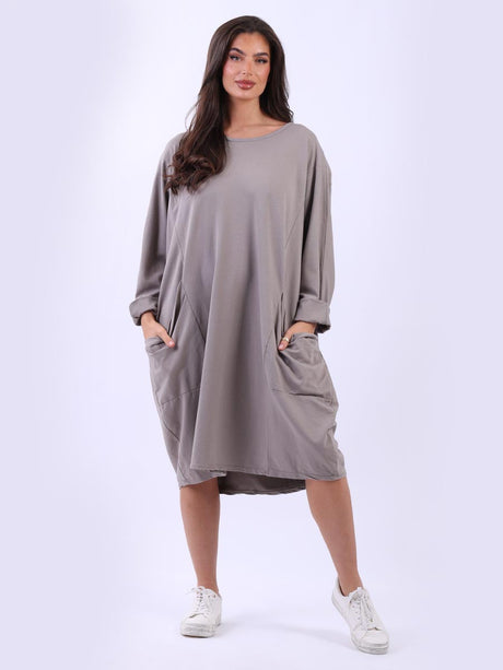 Plus Size Plain Cotton Lagenlook Midi Dress