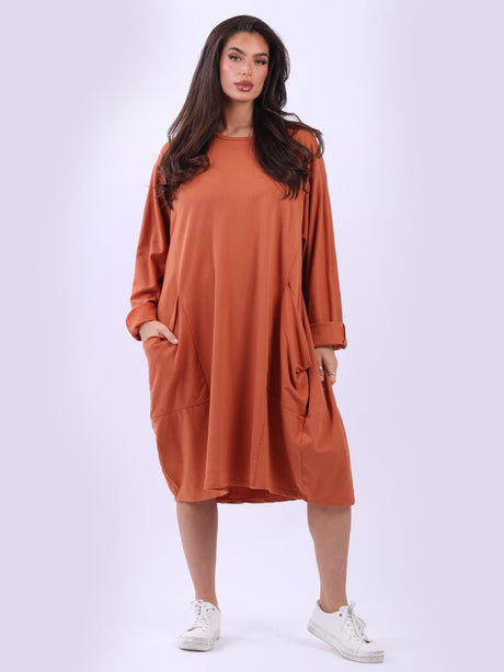 Plus Size Plain Cotton Lagenlook Midi Dress