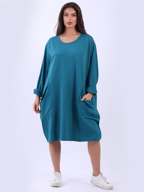 Plus Size Plain Cotton Lagenlook Midi Dress