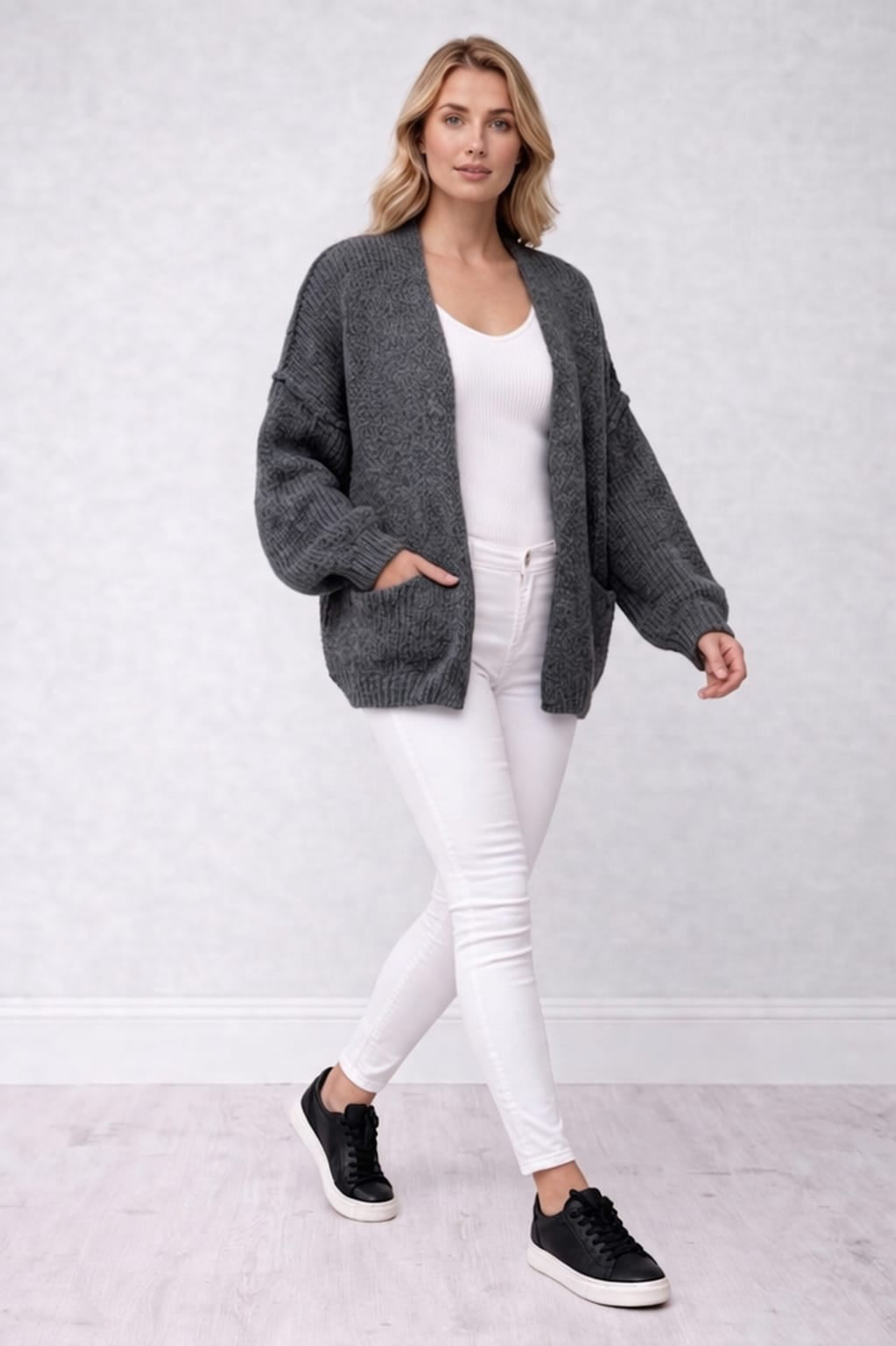 Oversized Knitted Cardigan Dark Grey