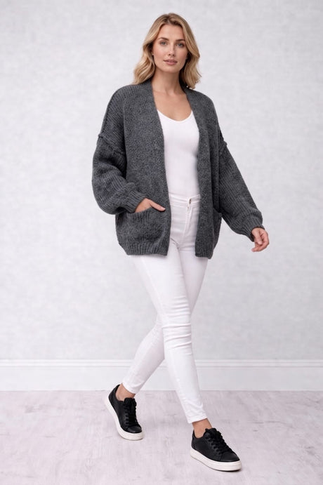 Oversized Knitted Cardigan Dark Grey