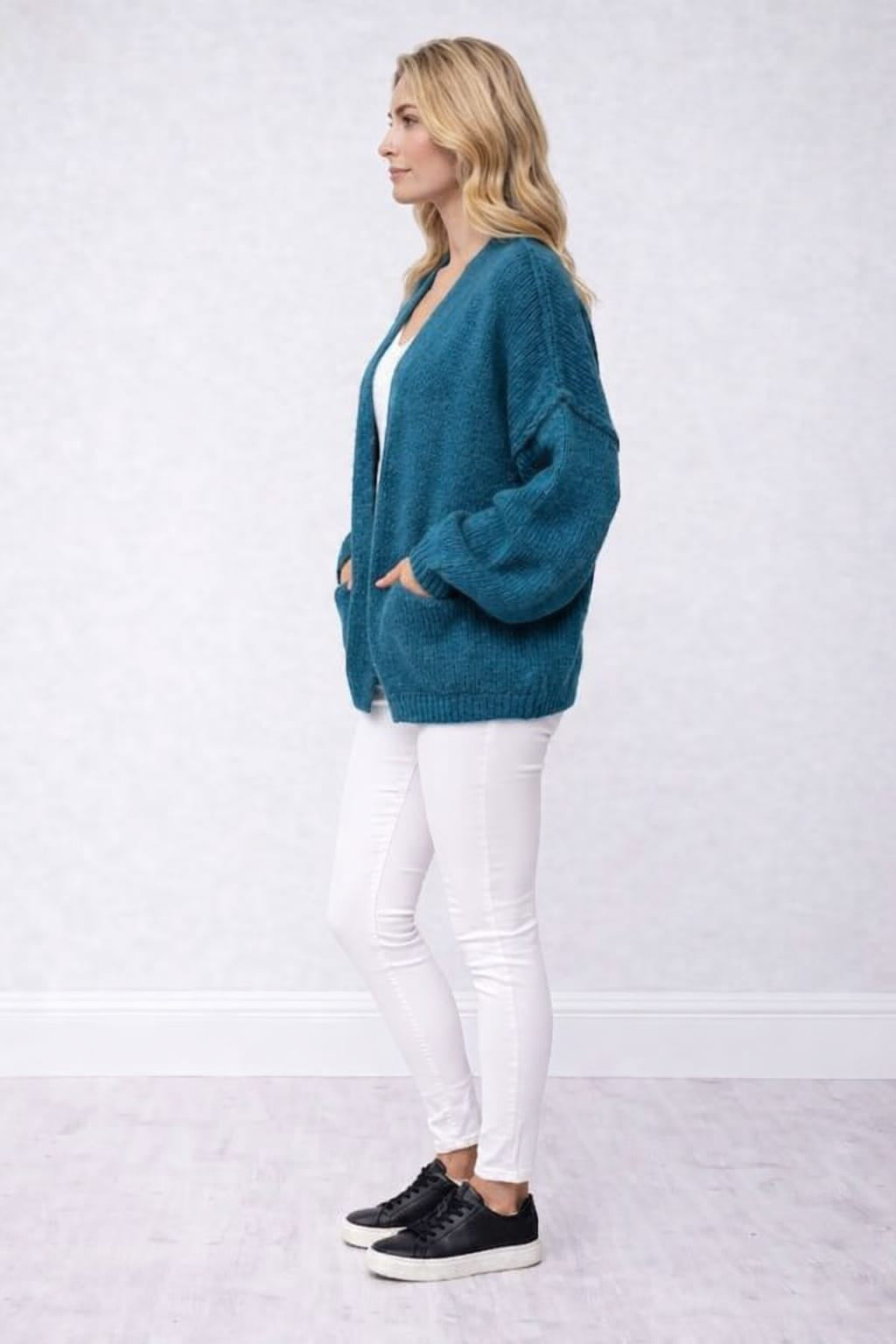 Drop Shoulder Plus Size Knitted Cardigan