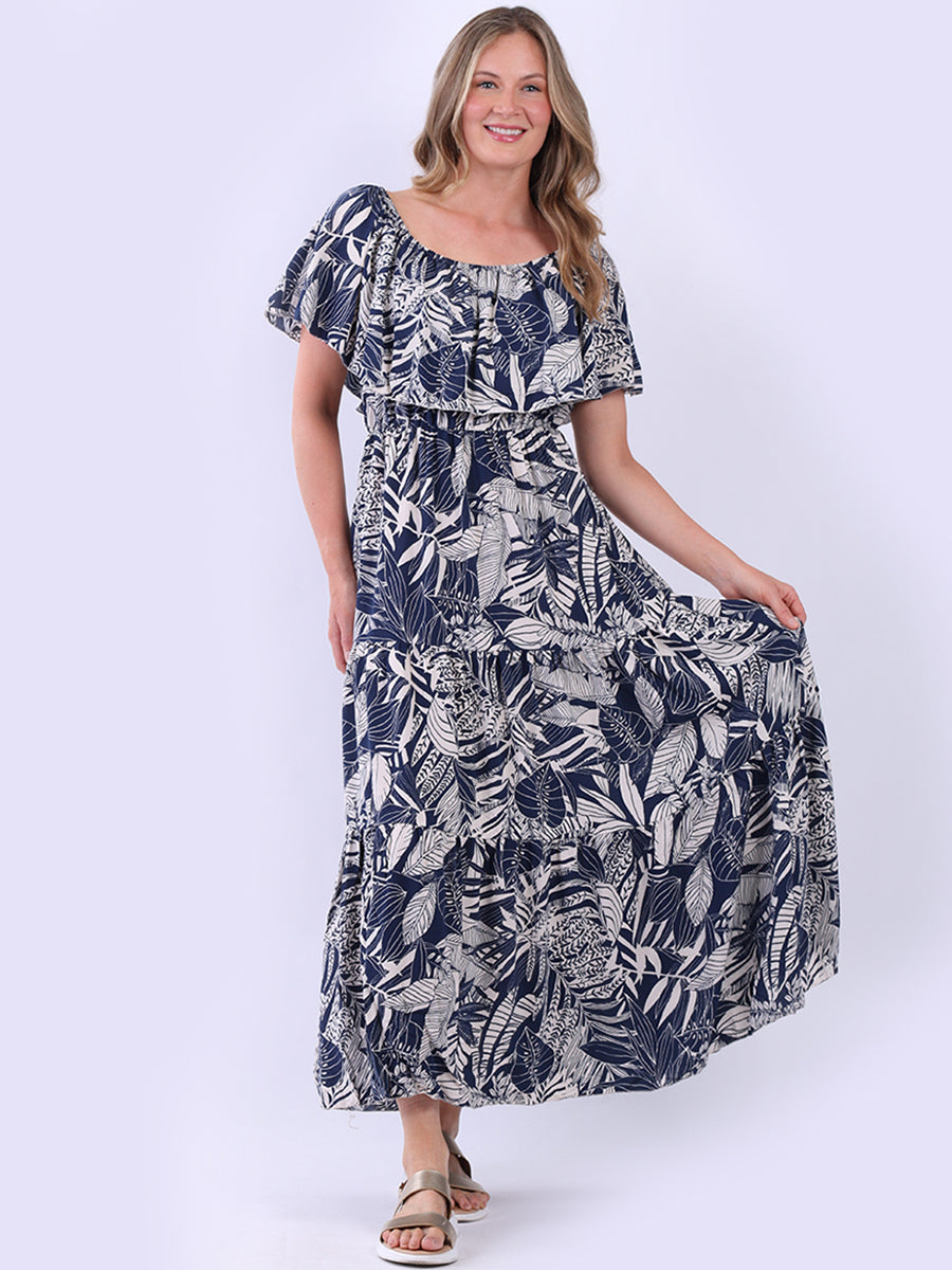 Plus Size Tropical Off Shoulder Tiered Maxi Dress