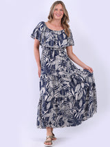 Plus Size Tropical Off Shoulder Tiered Maxi Dress