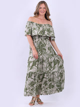 Plus Size Tropical Off Shoulder Tiered Maxi Dress