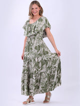 Plus Size Tropical Off Shoulder Tiered Maxi Dress