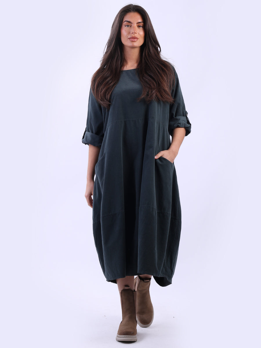 Plain Cotton Corduroy Plus Size Midi Dress