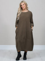 Plain Cotton Corduroy Plus Size Midi Dress