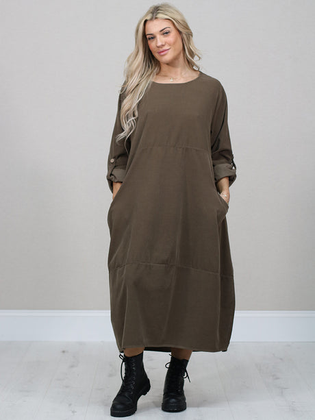Plain Cotton Corduroy Plus Size Midi Dress