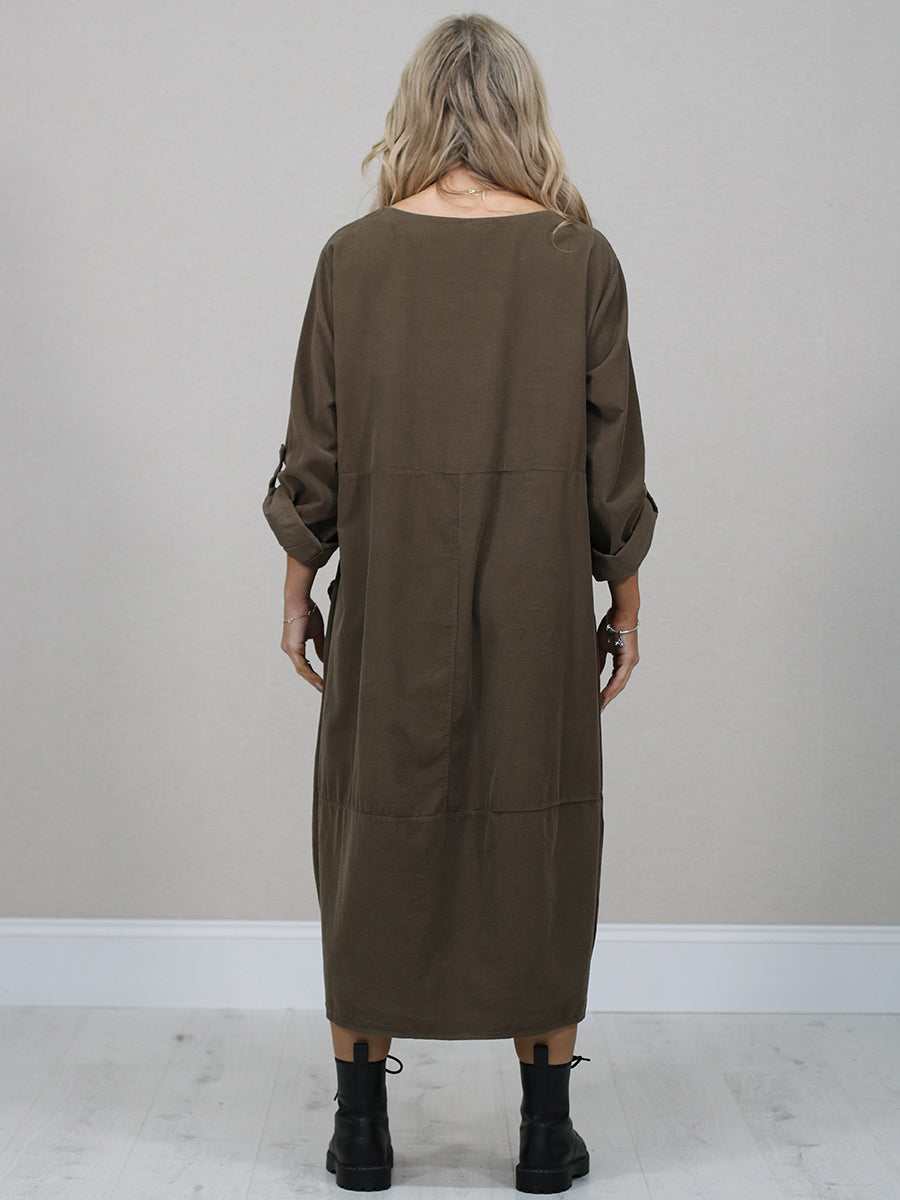 Plain Cotton Corduroy Plus Size Midi Dress