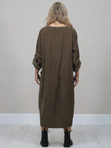 Plain Cotton Corduroy Plus Size Midi Dress