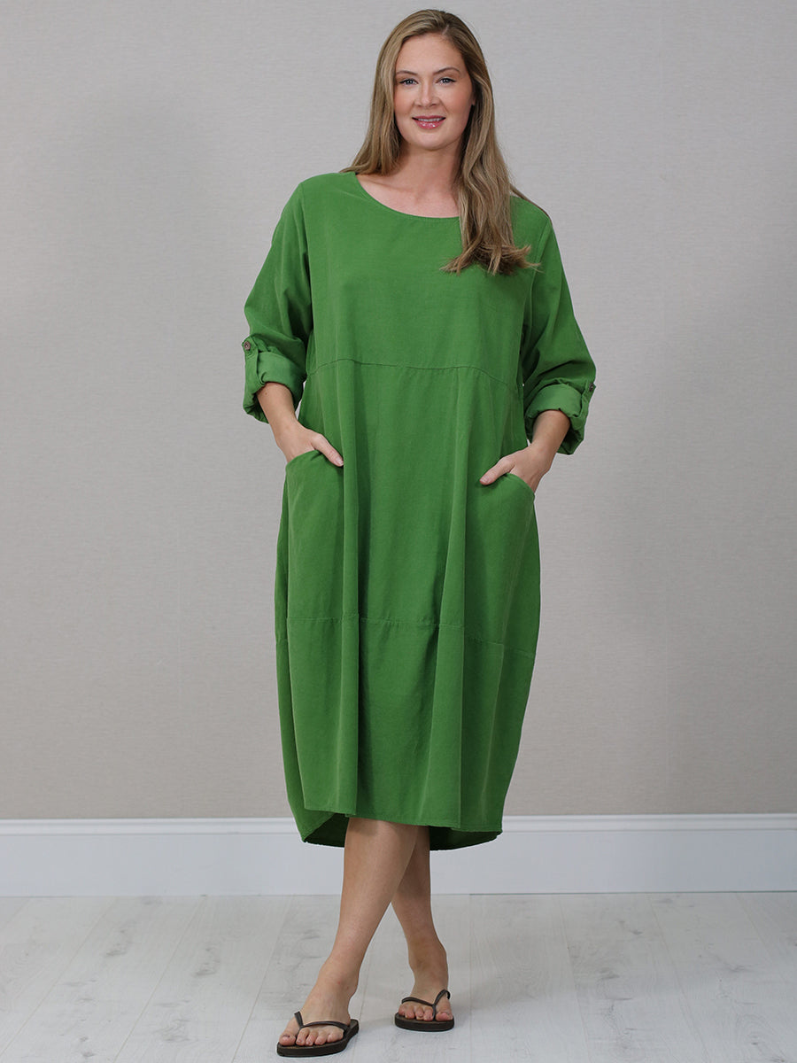 Cotton Corduroy Oversized Midi Dress Lime Green