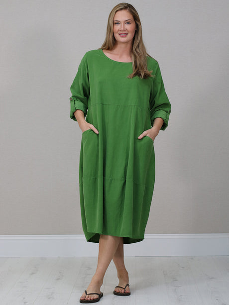 Cotton Corduroy Oversized Midi Dress Lime Green