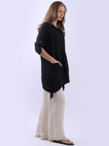 Button Up Sleeves Gathered Hem Linen Top