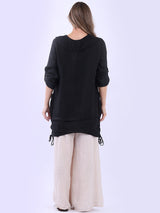 Button Up Sleeves Gathered Hem Linen Top