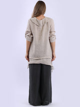 Button Up Sleeves Gathered Hem Linen Top
