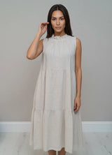 Ruched Neck Linen Tired Tank Dress