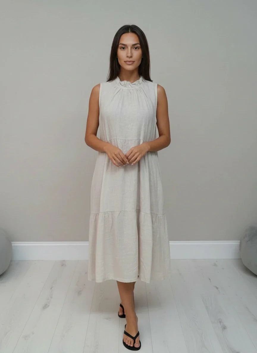 Linen Sleeveless Dress Beige